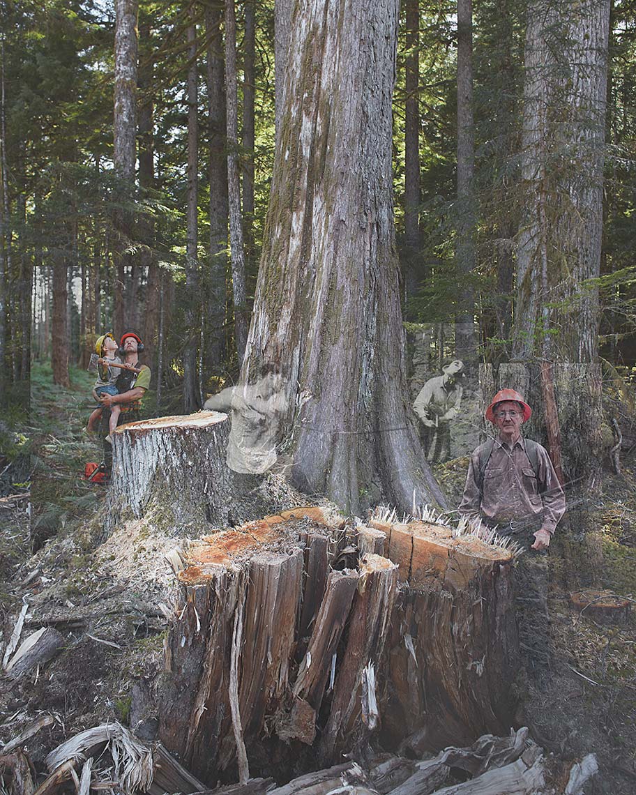 Photograph of multigenerational logging family in British Columbia